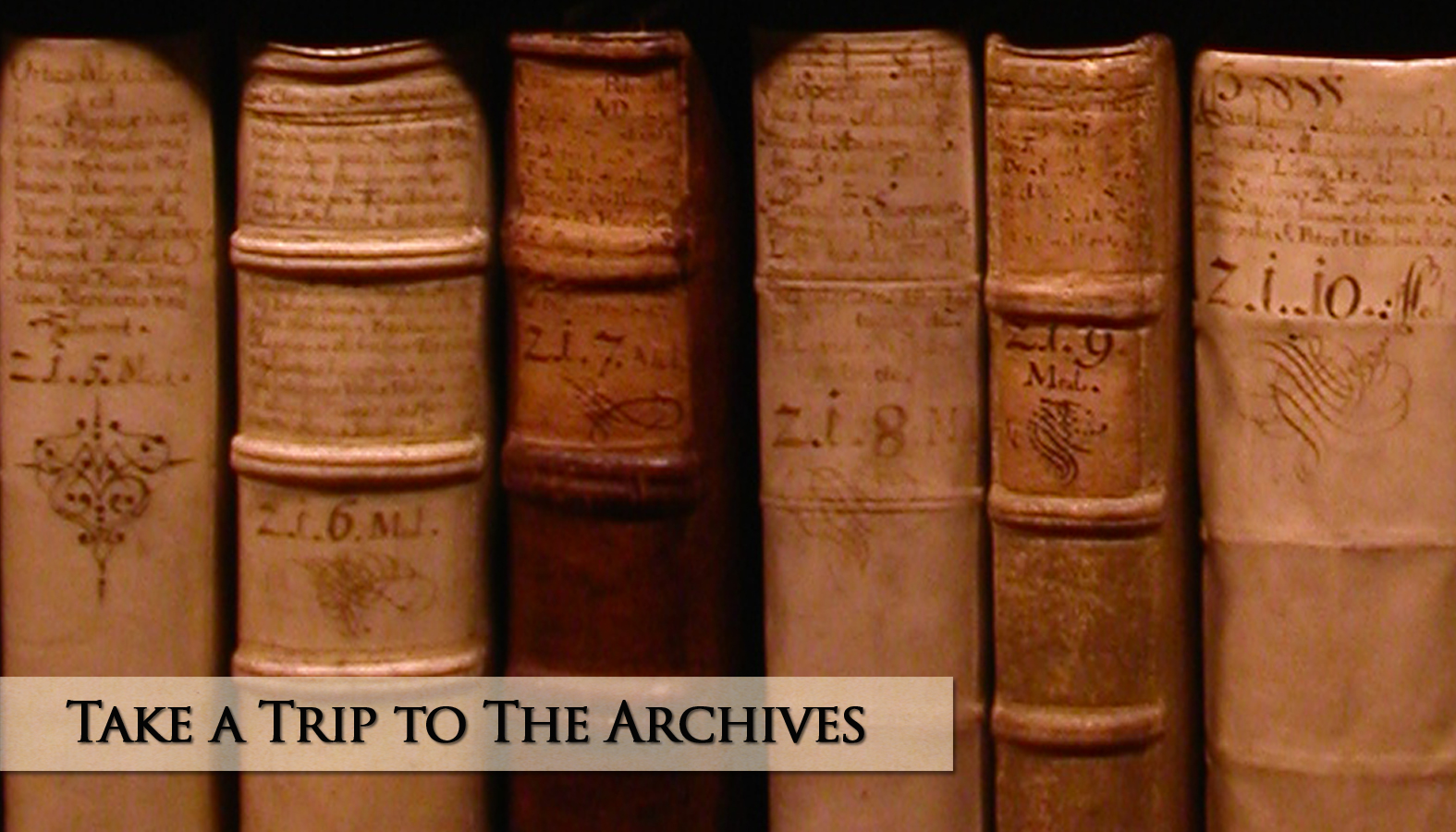 books on shelf - take a trip to the archive