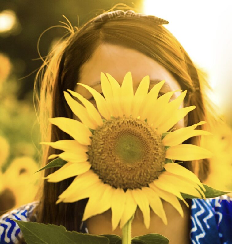 young woman in a field of sunflowers -